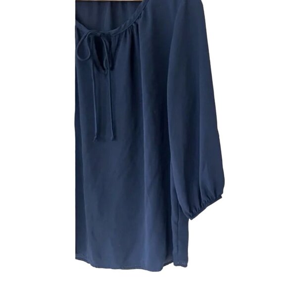 Anthropologie Pleione Blouse Women’s Size Small Navy Blue Tie Neckline Excellent - Picture 3 of 4
